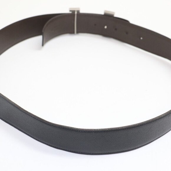 HERMÈS 95 H Guillochee Buckle Reversible Belt Noir/Silver Leather Strap - Picture 14 of 15